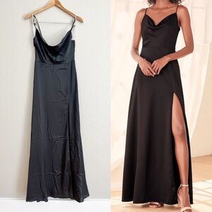 NWOT Formal Invitation Black Satin Cowl Neck Maxi Dress